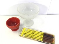 Vtg Fondue Forks Frosted Compote +