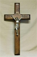 Oak Hanging Crucifix with Metal Figural Christ.
