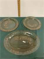 FEDERAL GLASS SHARON CABBAGE ROSE SERVING PLATES