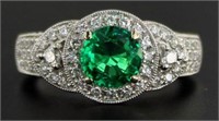 18kt Gold 2.09 ct Round Emerald & Diamond Ring