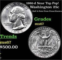 1986-d Washington Quarter Near Top Pop! 25c Graded