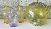 Vtg. Yellow Candle Holder & Purple Glass Bottle