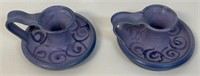 PRETTY PAIR OF SIGNED FLO GREIG POTTERY CANDLESTIC