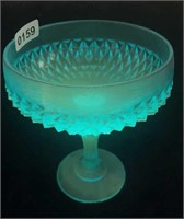 Blue Uranium Glass Diamond Cut Compote