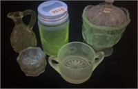 Jar, Candy Dish, Cruet & Creamer, Uranium Glass