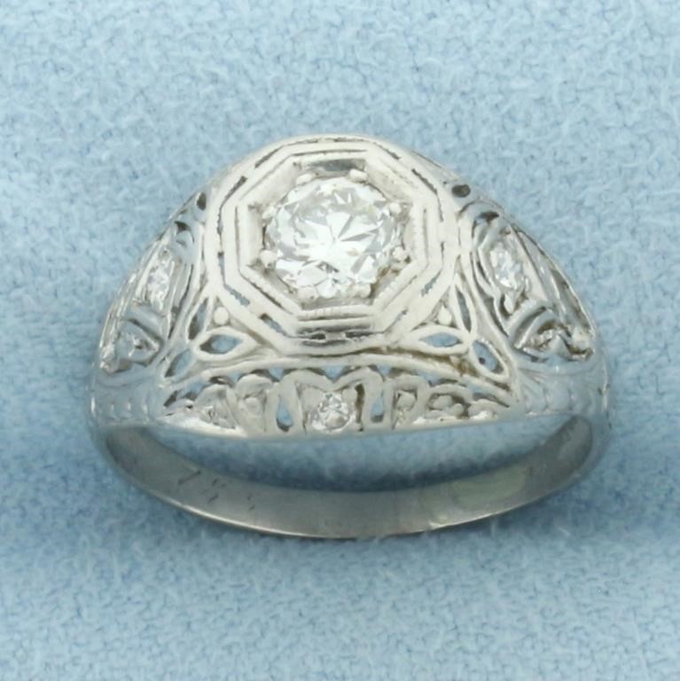 Antique Filigree Old European Cut Diamond Ring in