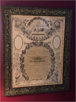 1880 Framed Marriage Certificate  17.5” x 21.5”