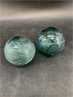 Lot with 2 Korean glass fish net floats, all stamp