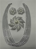 Marked Sarah Cov. 16in.Necklace, Brooch, Clip-On