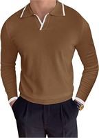 Polo Sweater Long Sleeve  V-Neck Casual Striped