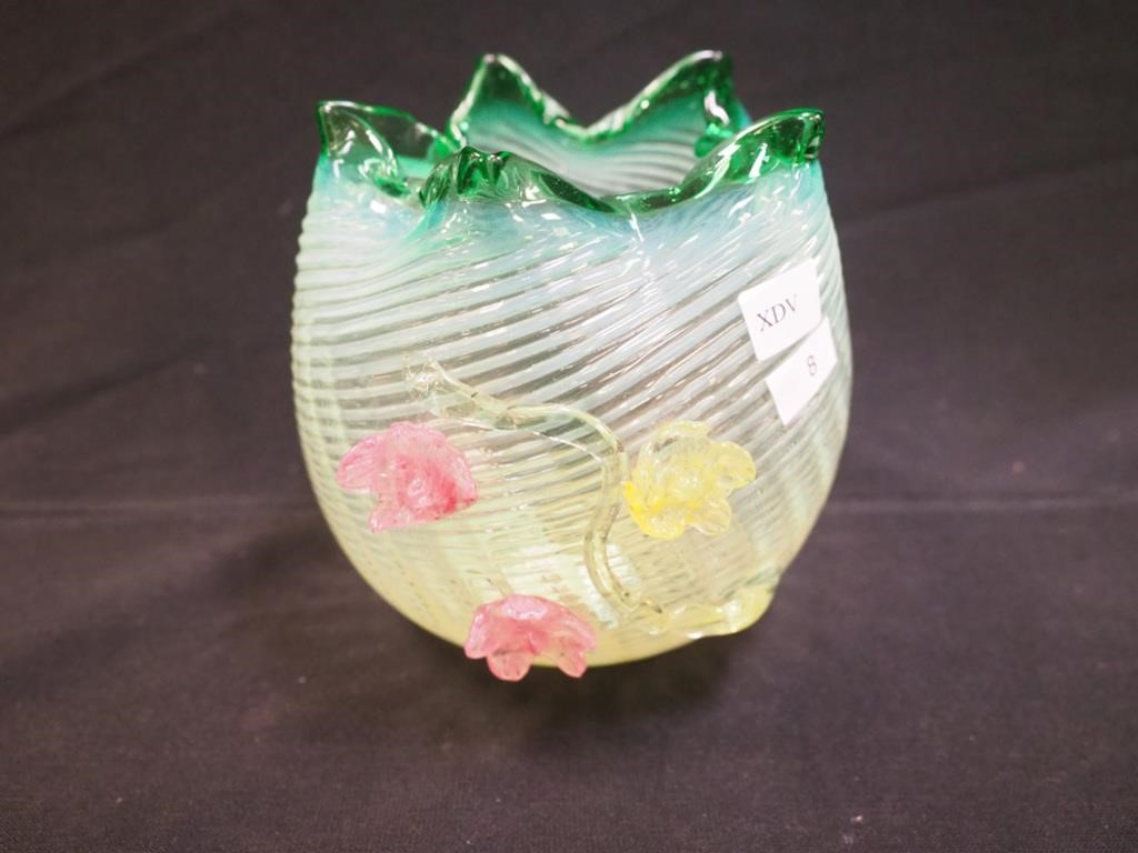 Green opalescent (glows) 6" high rose bowl