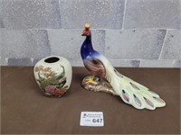 Peacock fine china vase and Peacock figure