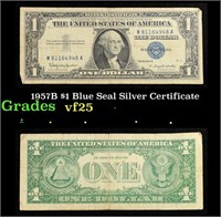 1957B $1 Blue Seal Silver Certificate Grades vf+