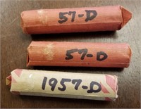 (3) Rolls Of 1957 Wheat Pennies