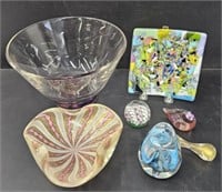 Art Glass Lot incl Paperweight & Murano Venetian