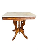 WALNUT EASTLAKE VICTORIAN MARBLE TOP TABLE