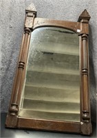 Vintage Wood Edged Wall Mirror with Carved Decor