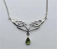 Sterling Silver Celtic Knot Peridot Drop Necklace