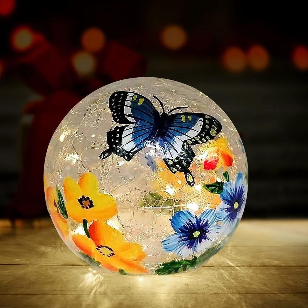 1 Pack Crackle Glass Ball Light Butterfly Floral
