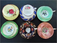 SIX VINTAGE ENGLISH PORCELAIN CUPS and SAUCERS