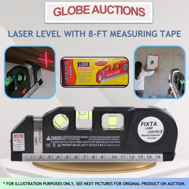 LASER LEVEL WITH 8-FT MEASURING TAPE