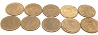 10 Dollar Coins - 5 Sacagawea, 3 Franklin Pierce,