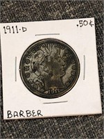1911 D Barber Half Dollar