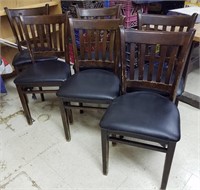 Wood Straight Back Chairs w/Black Vinyl Seats (6)