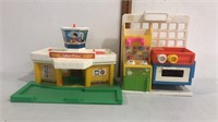 Vintage fisher price airport and kitchen playsets