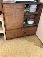 Wood Storage Cabinet On Casters Includes Contents