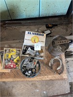 mixed tools garage items lot horseshoes
