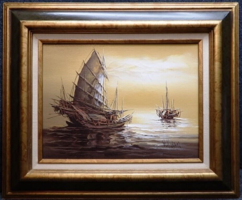 W. Kwat Signed Oil on Canvas Painting - Ships
