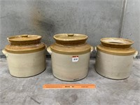 3 x Stoneware Crocks 
One Has Large Chips (A/F)