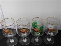 4 VINTAGE 1950'S PHEASANT SHERRY GLASSES