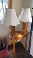 Pair of carved wooden table lamps 26 inches tall