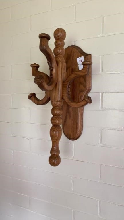 Wooden wall coat rack, one hook broken 17 x 9 “