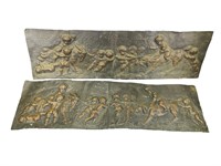 Pair of Antique Satyr Metal Relief Sculptures