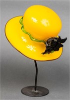 Italian Murano Whimsical Yellow Glass Hat On Stand