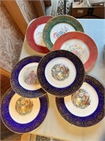 7pc Highly Gold Decorated Plates-Floral & Colonial