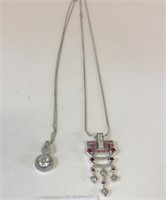 TWO SILVER 925 PENDANT NECKLACES ONE WITH PINK