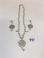 SILVER 925 RHINESTONE NECKLACE AND EARRING SET