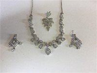 SILVER 925 RHINESTONE NECKLACE DROP EARRINGS AND