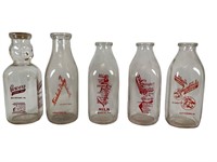 5 Vintage Glass Milk Bottles