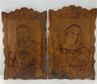 25x16in Sacred Heart of Jesus and Mary wooden