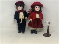 Lottle girl and boy Porcelain dolls and 1 doll