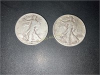 2 WALKING LIBERY HALF DOLLARS 1942 AND 1945