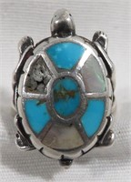 NATIVE STERLING TURQUOISE TURTLE INLAY RING
