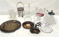 Crystal Candlesticks & Silver Plate Dishware