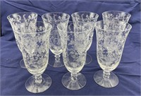 7 Tiffin “Rambling Rose” Etched Footed Tumblers