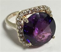 Sterling Silver Ring With Large Purple Stone